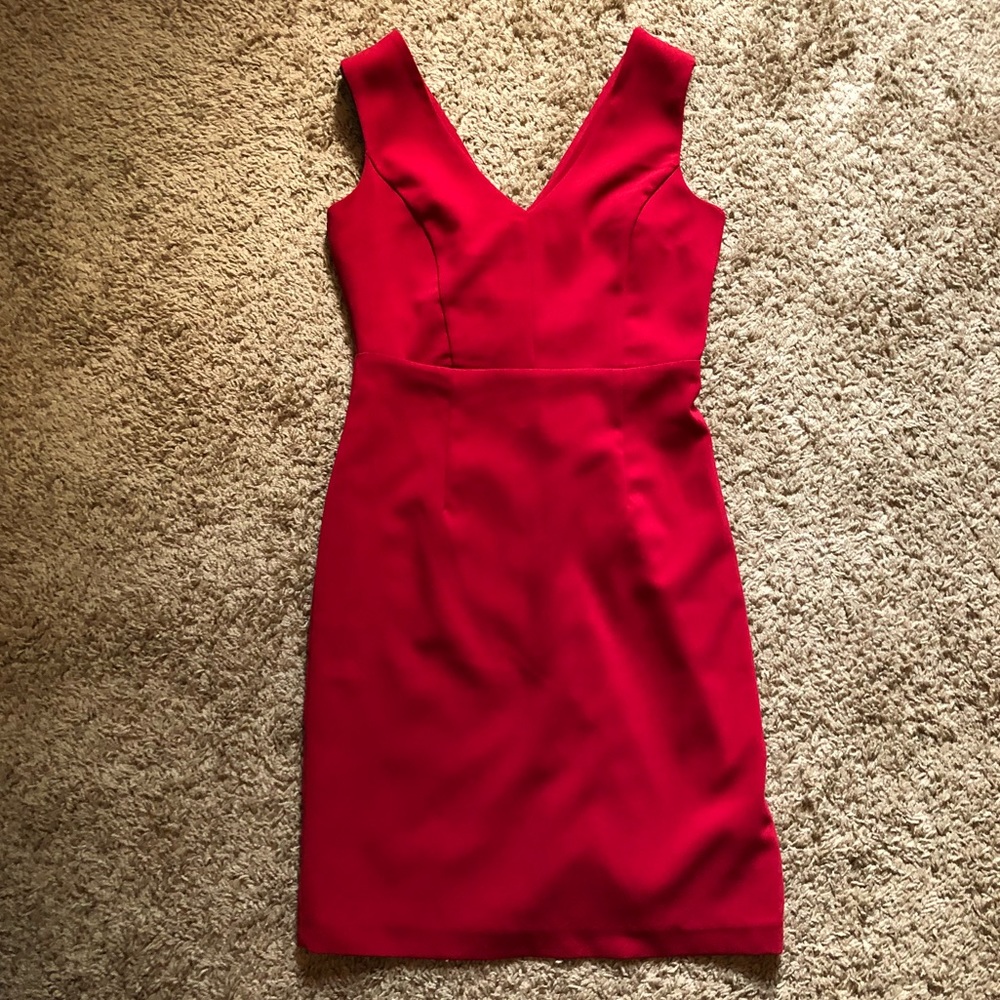 HONESTEE Red Sleeveless V neck Dress